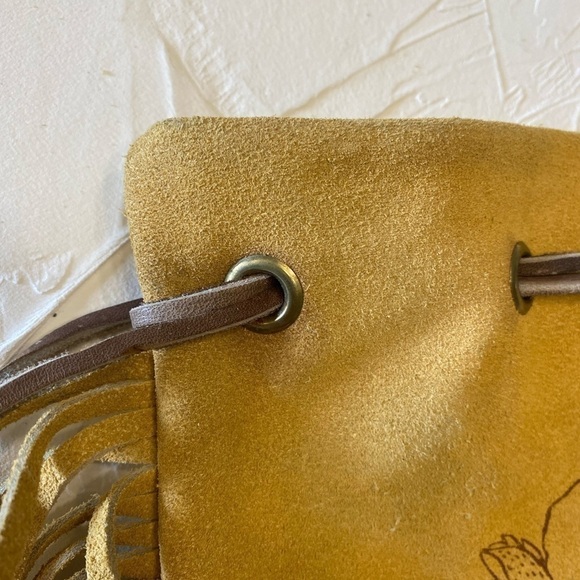 LEATHER Fringed Drawstring Bag with Wild Rose - Picture 14 of 14